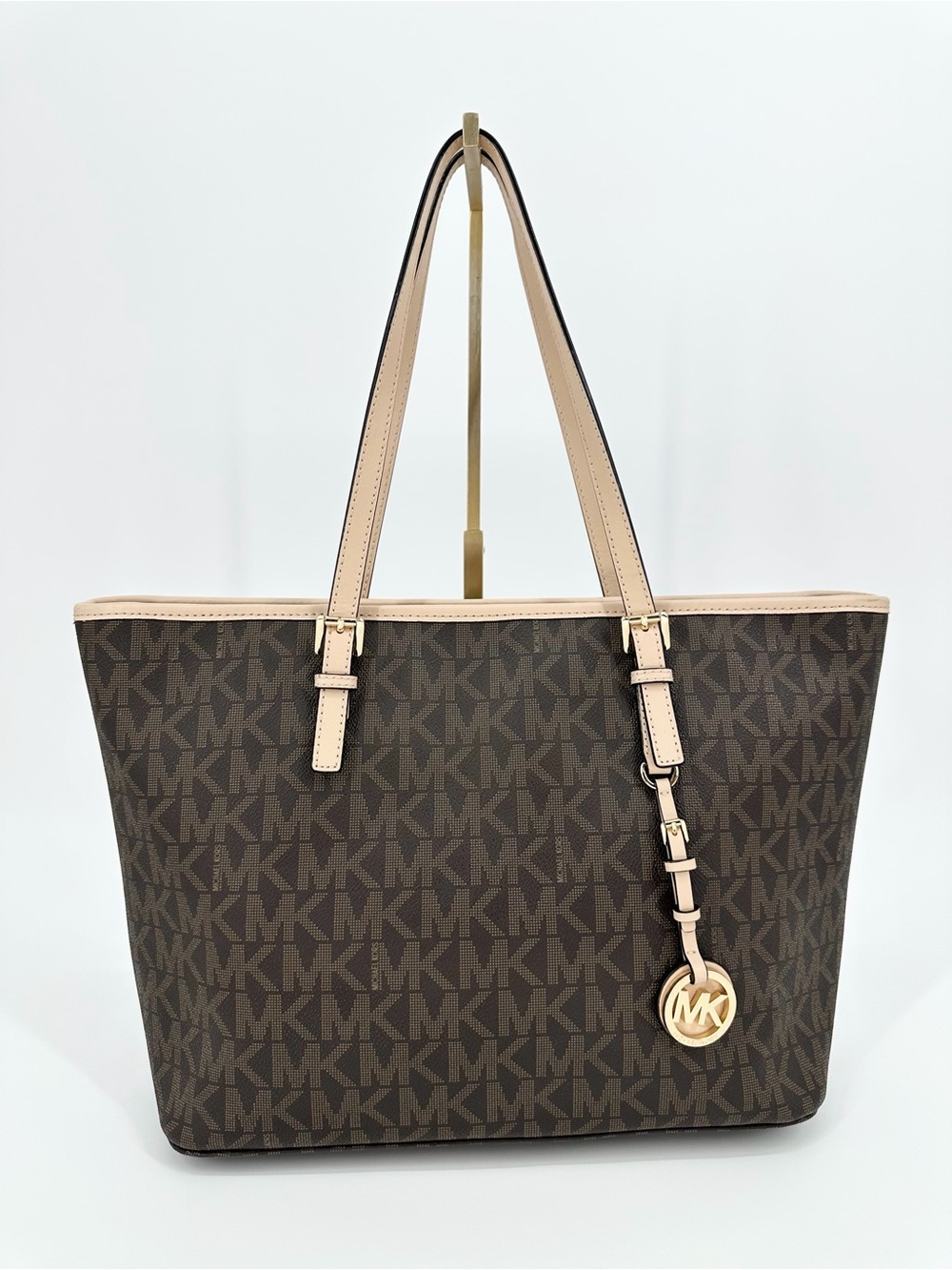 MICHAEL KORS Jet Set Signature Large Zip-top Travel Tote 38F6GTVT3B Brown